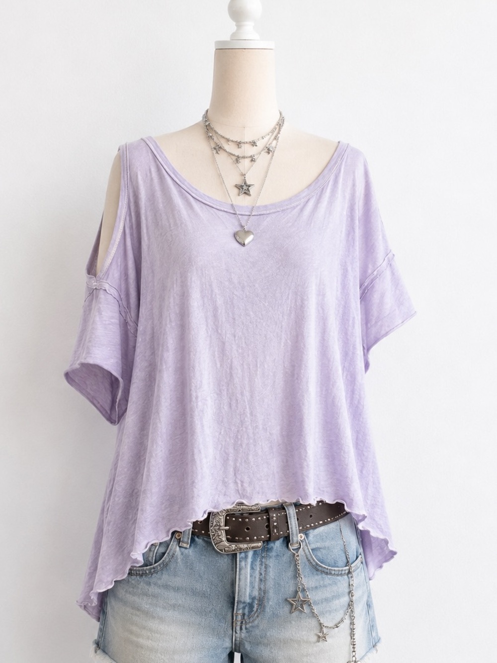 We The Free Lavender Cold-Shoulder Scoop Neck Tee